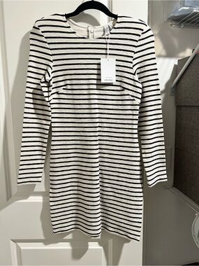 & Other Stories Cream and Black Striped Long Sleeve Dress